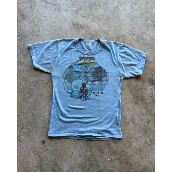 Vintage 'YES' 1977 Tour Rock Band Shirt Light Blue Size Small - Picture 1 of 7